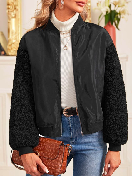 

Plain Cross Neck Casual Jacket, Black, Jackets