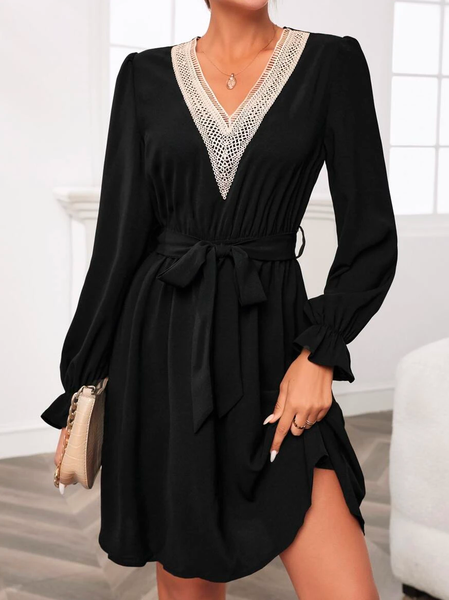 

Casual V Neck Loose Plain Dresses, Black, Dresses