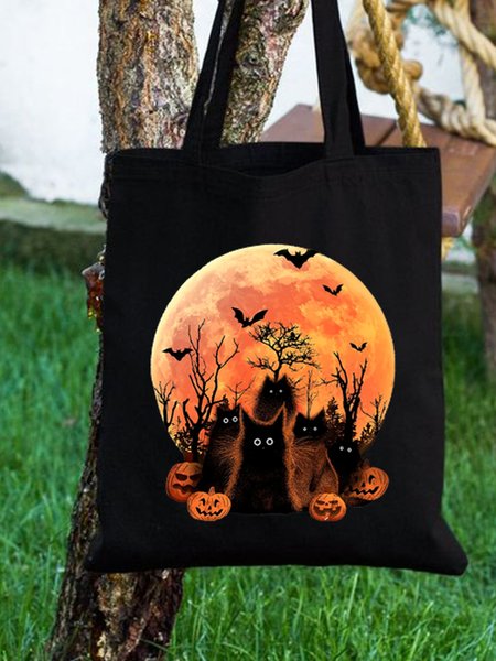 

Halloween Cat Pumpkin Shopping Tote, Black, Bags