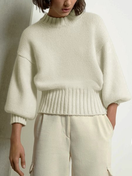 

Long sleeve Casual Loose Crew Neck Sweater, Beige, Pullovers
