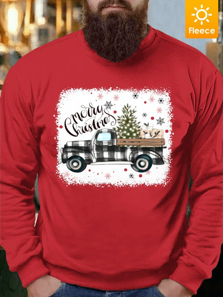 

Men's Merry Christmas Car Bleach Printed Sweatshirt With Fifties Fleece, Red, Hoodies&Sweatshirts