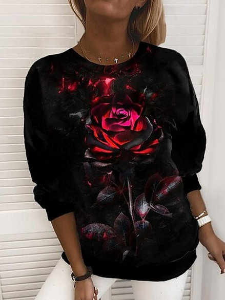 

Loose Casual Floral Sweatshirt, Black, Sweatshirts & Hoodies
