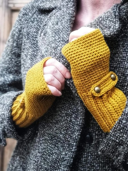 

Casual Crochet Button Mittens Comfortable Half Finger Gloves Wrist Cover, Yellow, Women Gloves