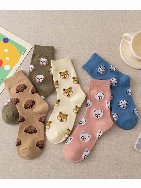 

5 Pack Cute Dog Gift Set Over The Calf Socks, As picture, Socks