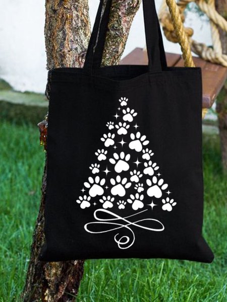 Christmas Dog Paw Tree Shopping Tote, Black, Bags