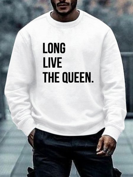 

Men's Rip Queen Long Live The Queen Text Letters Casual Sweatshirt, White, Hoodies&Sweatshirts