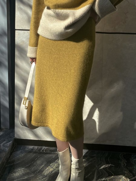 

Midi Regular Fit Daily Midi Simple Skirt, Yellow, Skirts
