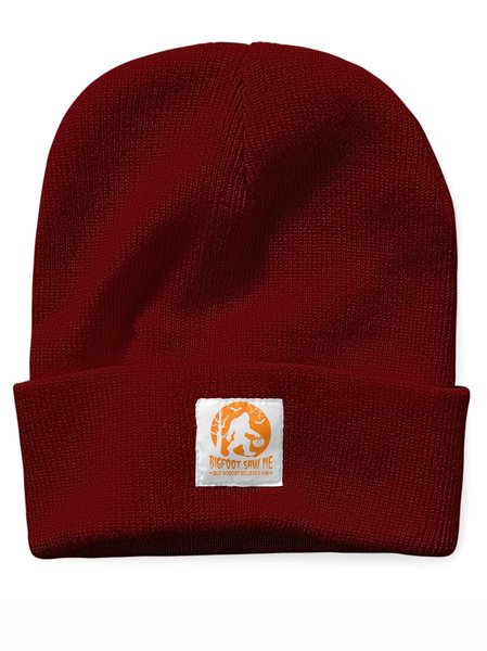 

Big Foot Saw Me But Nobody Believes Me Halloween Graphic Beanie Hat, Wine red, Hats