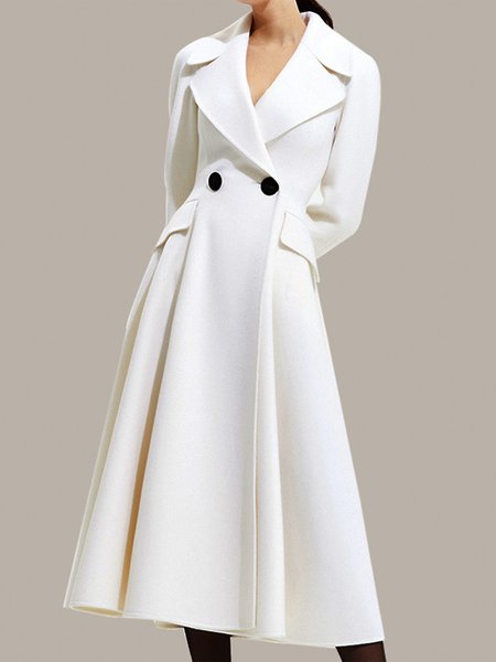 

Long sleeve Regular Fit Plain Shawl Collar Overcoat, White, Coats
