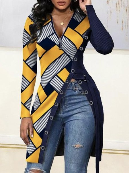 

Geometric Urban Long Sleeve Tight Top, Yellow, Linen Tops