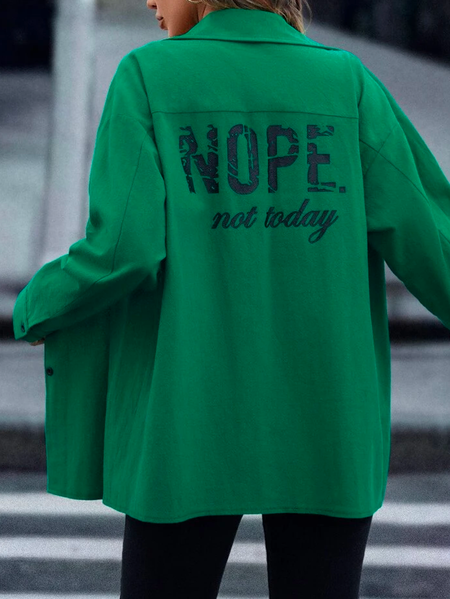 

Loose Shirt Collar Casual Other Coat, Green, Outerwear