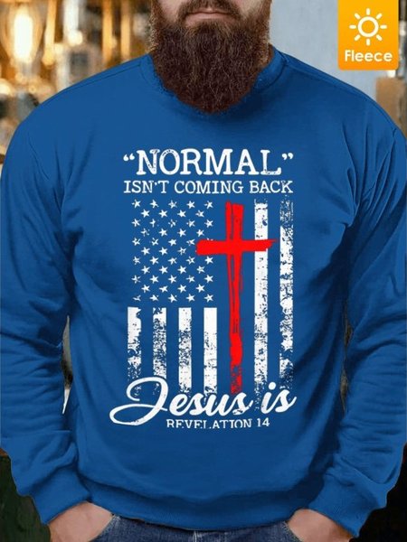 

Men Normal Isn't Coming Back Jesus Cotton-Blend Text Letters Casual Sweatshirt, Royal blue, Hoodies&Sweatshirts