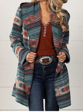 

Boho Ethnic Shawl Collar Loose Jacket, Multicolor, Jackets