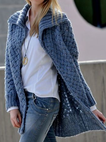 Casual Shawl Collar Wool/Knitting Other Coat, Blue, Outerwear
