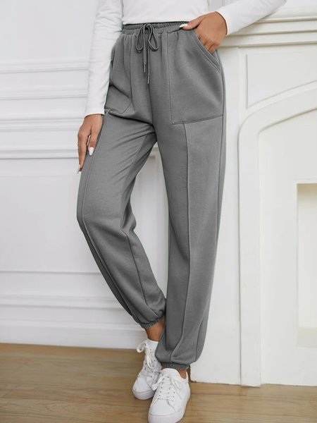 

Plain elastic waist pocket drawcord Sweatpants plus size, Gray, Pants