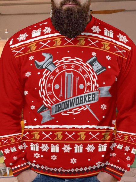 

Men Christmas Gift Snow Fix Tool Ironworker Geometric Crew Neck Sweatshirt, As picture, Hoodies&Sweatshirts