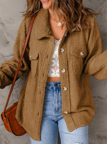 

Casual Pocket Coffee Camel Turndown Collar Coat, Outerwear