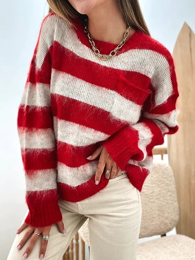 

Red Striped Casual Loose Sweater, Stripe, Sweaters & Cardigans