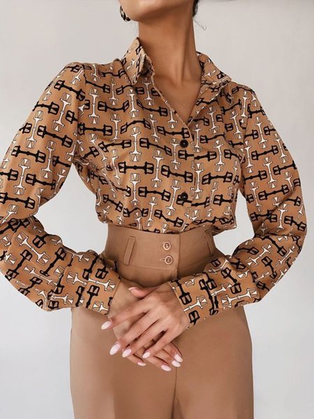 

Shirt Collar Long sleeve Regular Fit Urban Blouse, Khaki, Blouses and Shirts