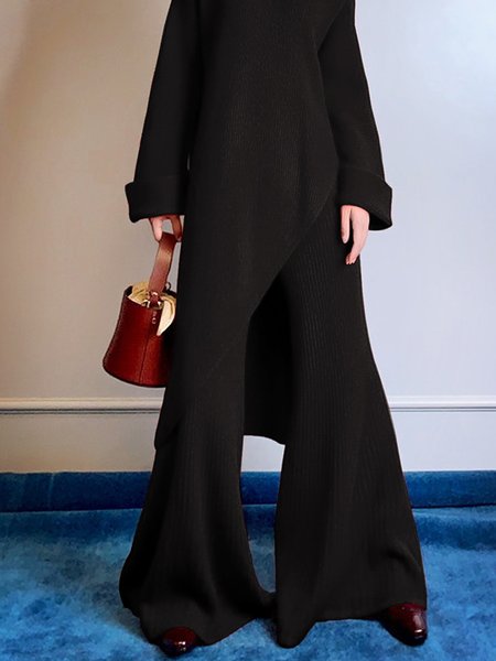 

Loose Plain Fashion Mid Waist Pants, Black, Pants