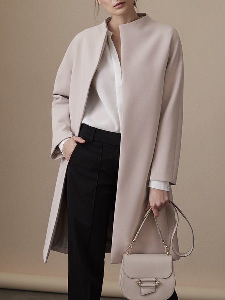 

Regular Fit Elegant Crew Neck Overcoat, As picture, Coats