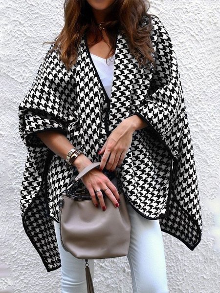 Daily Long sleeve V Neck Urban Loose Overcoat, Black, Coats
