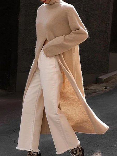 

Long sleeve Plain Casual Loose Sweater, Khaki, Pullovers