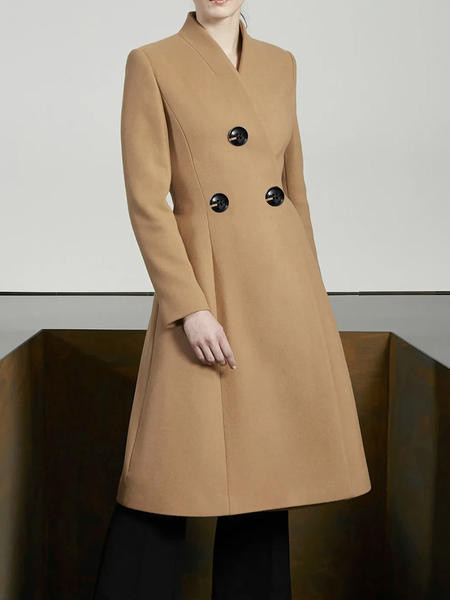 

Loose V Neck Long sleeve Urban Mid-long Overcoat, Khaki, Coats