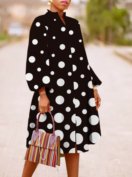 

Black Daily Long sleeve Lantern Sleeve Regular Fit Dress, Midi Dresses
