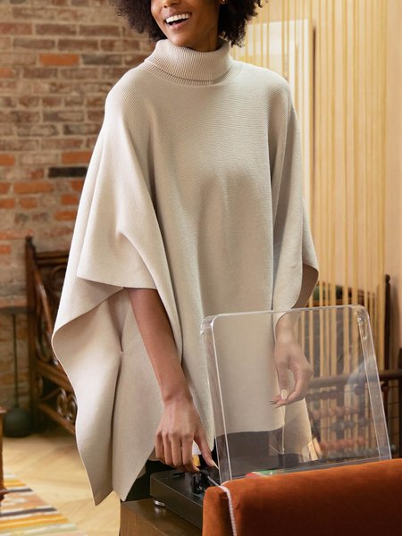 

Loose Elegant Turtleneck Plain Daily Sweater, Apricot, Pullovers