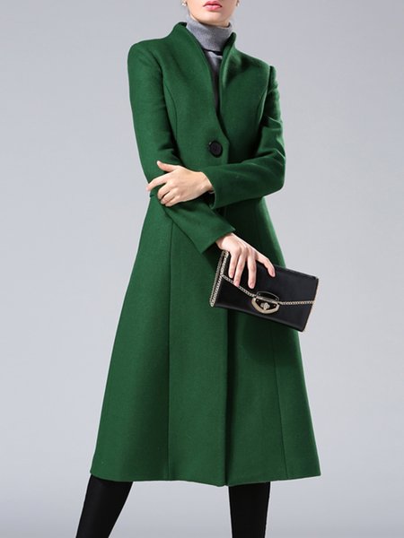 

Daily Long sleeve Simple Regular Fit Plain Overcoat, Green, Coats