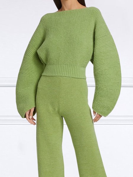 

Long sleeve Loose Urban Boat Neck Sweater, Green, Pullovers