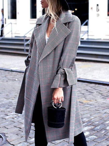Daily Long sleeve Loose Lapel Collar Trench Coat, Black, Coats