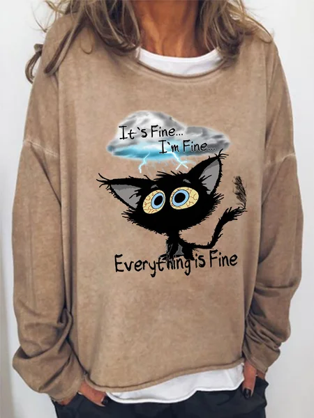 

Women's It's Fine I'm Fine Everything Is Fine Funny Text Letters Casual Sweatshirt, Khaki, Hoodies&Sweatshirts