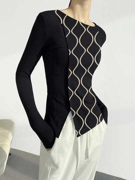 

Abstract Urban Tight Long Sleeve Top, Black, Linen Tops