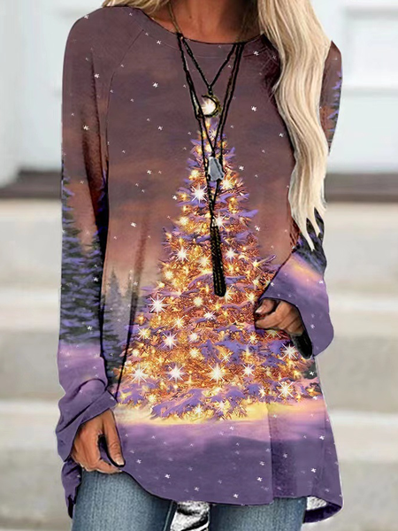 

Womens Casual Crew Neck Christmas Dress, As picture, Long sleeves