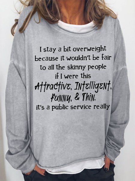 

Women Funny Saying Public Service Loose Simple Sweatshirt, Gray, Hoodies&Sweatshirts