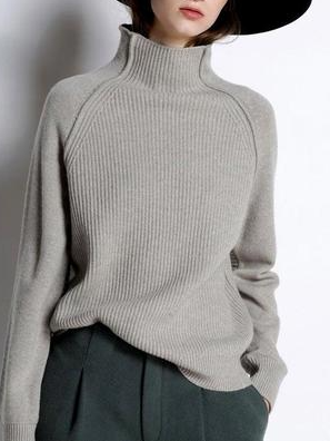 

Casual Plain Acrylic Sweater, Gray, Pullovers