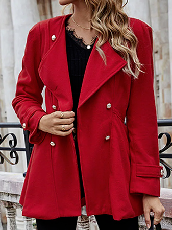 

Buttoned Long sleeve Cotton-Blend Plain Blazer, Red, Blazers