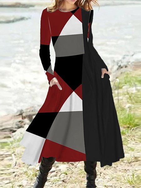 

Color Block Regular Fit Crew Neck Dress, Multicolor, Dresses