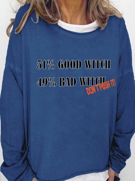 

Lilicloth X Hynek Rajtr 51% Good Witch 49% Bad Witch Don't Push It Women's Halloween Sweatshirts, Deep blue, Hoodies&Sweatshirts