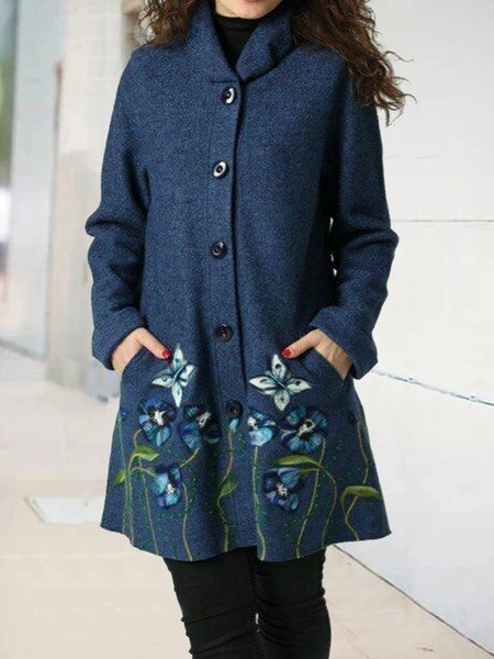 

Vintage floral lapel cloth coat, Purplish blue, Coats