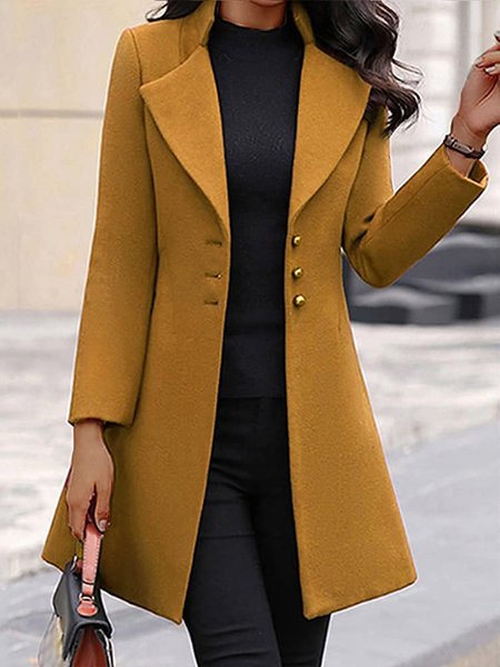 

Long sleeve Plain Regular Fit Elegant Overcoat, Yellow, Coats