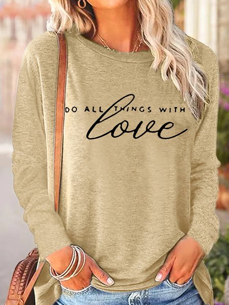 

Womens Do All Things With Love Positive Word Casual Top, Apricot, Long sleeves