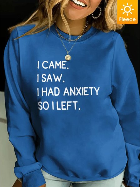 

Women's I Came I Saw I Had Anxiety So L Lefet Funny Loose Casual Text Letters Sweatshirt With Fifties Fleece, Blue, Hoodies&Sweatshirts