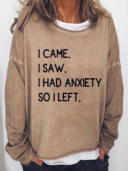 

Women's I Came I Saw I Had Anxiety So L Lefet Funny Text Letters Cotton-Blend Sweatshirt, Khaki, Hoodies&Sweatshirts