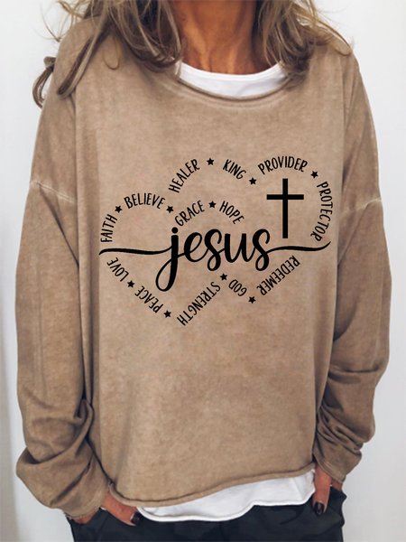 

Women Jesus Faith Love Believe Christian Heart Crew Neck Sweatshirt, Khaki, Hoodies&Sweatshirts