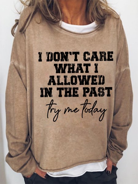 

Women Funny Saying Try Me Today Cotton-Blend Simple Text Letters Sweatshirt, Khaki, Hoodies&Sweatshirts