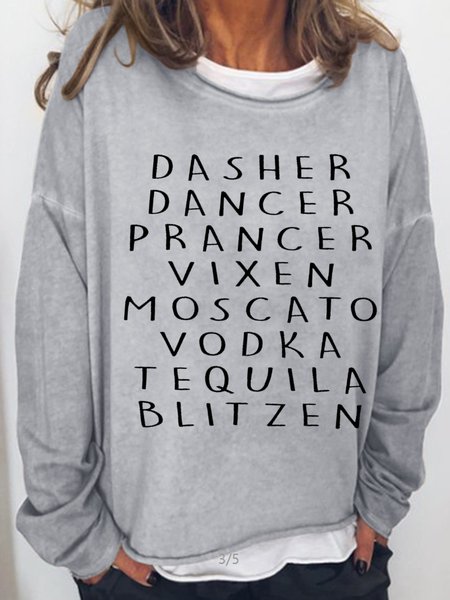 Womens Reindeer Names Holiday Party Christmas Crew Neck Sweatshirt, Light gray, Hoodies&Sweatshirts