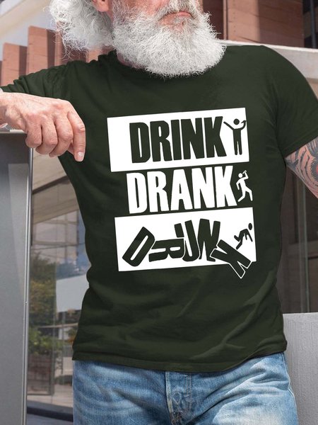 

Men’s Drink Drank Drunk Funny Cotton Text Letters T-Shirt, Green, T-shirts